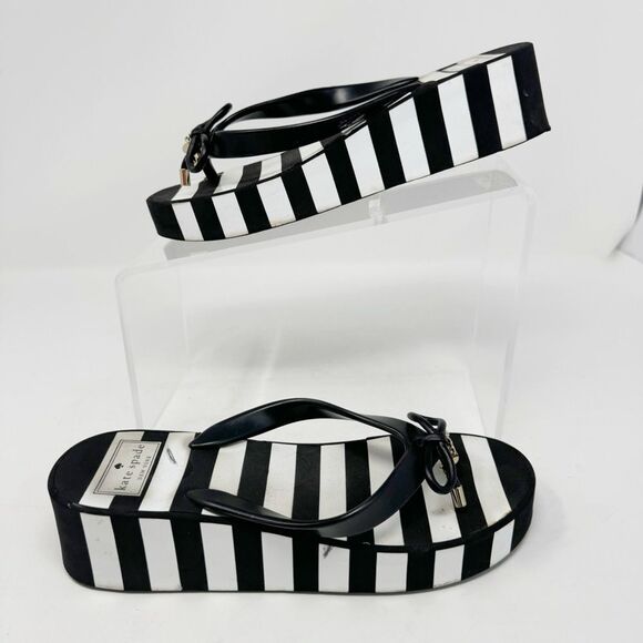 KATE SPADE | Rhett Striped Black/White Wedge Flip Flops Sandals Women’s Size 7 - Picture 15 of 15